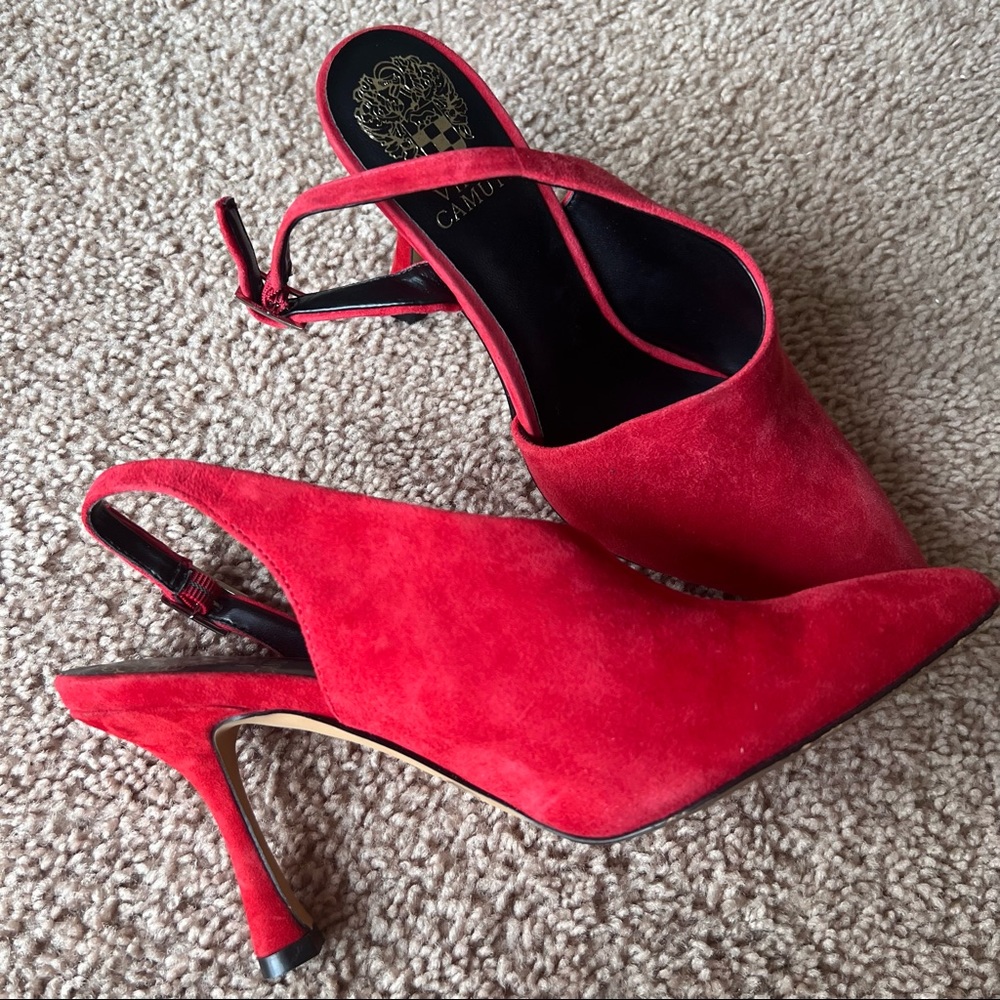 Vince Camuto Womens Suede Pointed Toe Sling Back Pumps Red Size 6